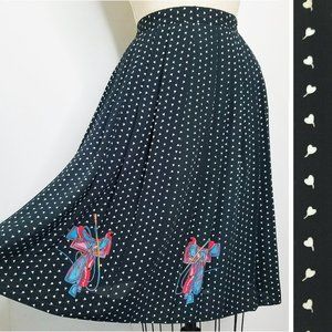 Vintage Blessrac  Womens Pleated Black Skirt Heart Equestrian Saddle Print Japan